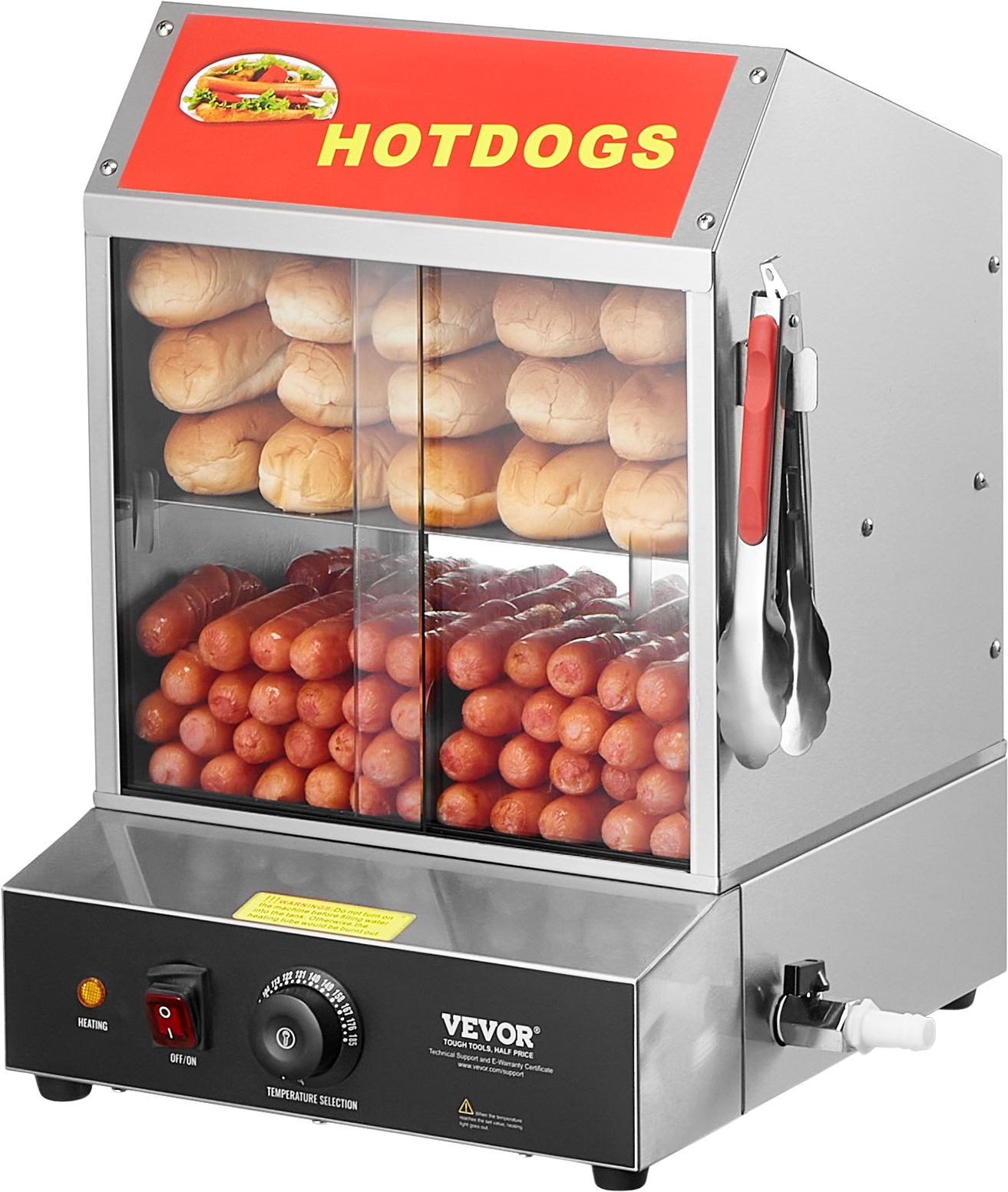 Vevor Hot Dog Steamer 28.5 Qt Commercial 2-Tier Electric Warmer with Sliding Glass Doors New