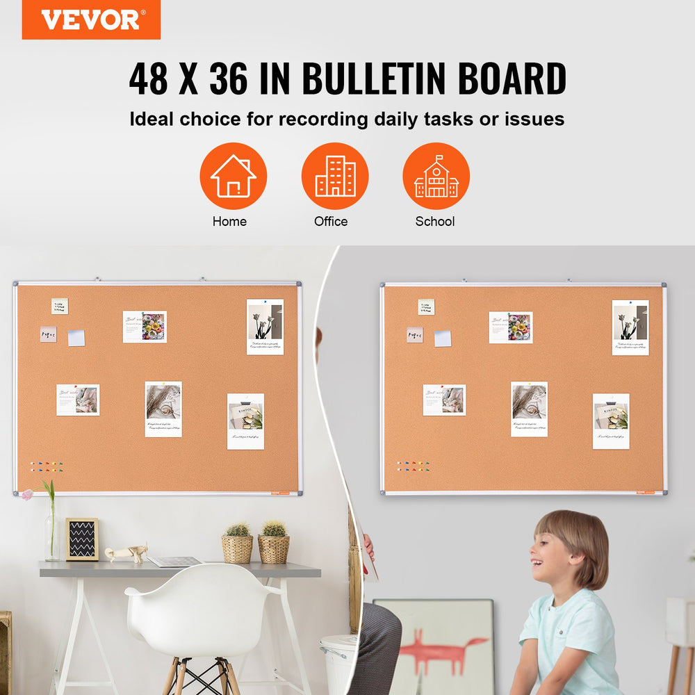 Vevor Cork Board 48" x 36" Large Wall-Mounted Bulletin Board with Push Pins New