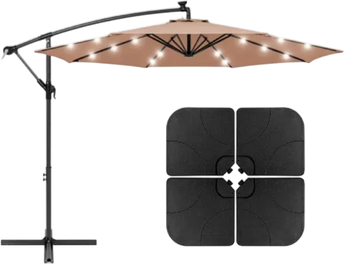 AZ Cantilever Umbrella Offset 10' with LED Lights and Base Set New
