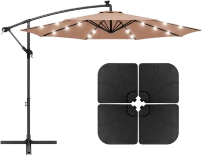 AZ Cantilever Umbrella Offset 10' with LED Lights and Base Set New