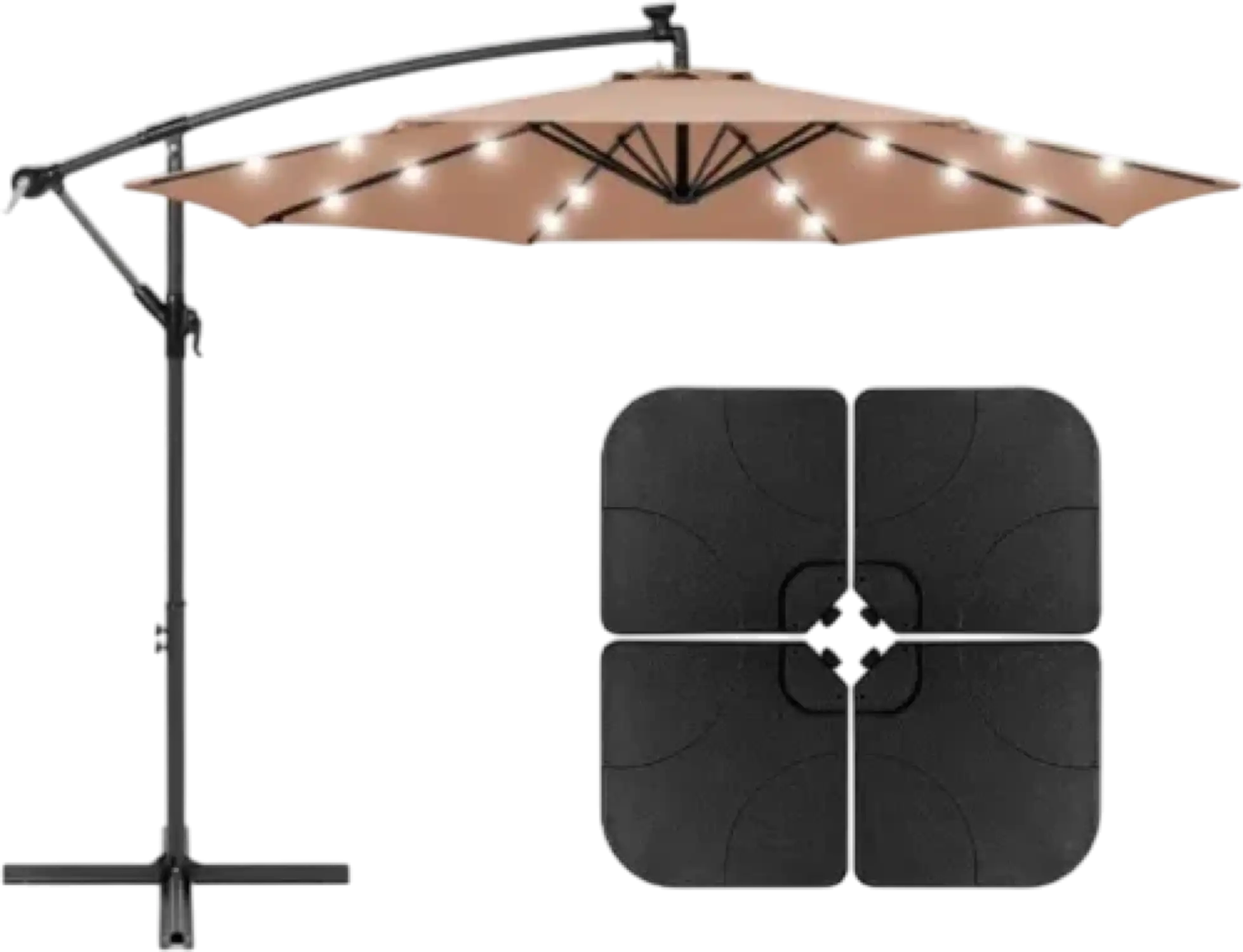 AZ Cantilever Umbrella Offset 10' with LED Lights and Base Set New