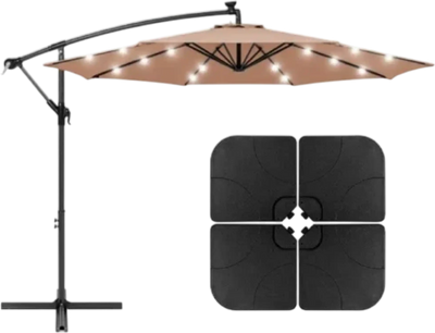 AZ Cantilever Umbrella Offset 10' with LED Lights and Base Set New