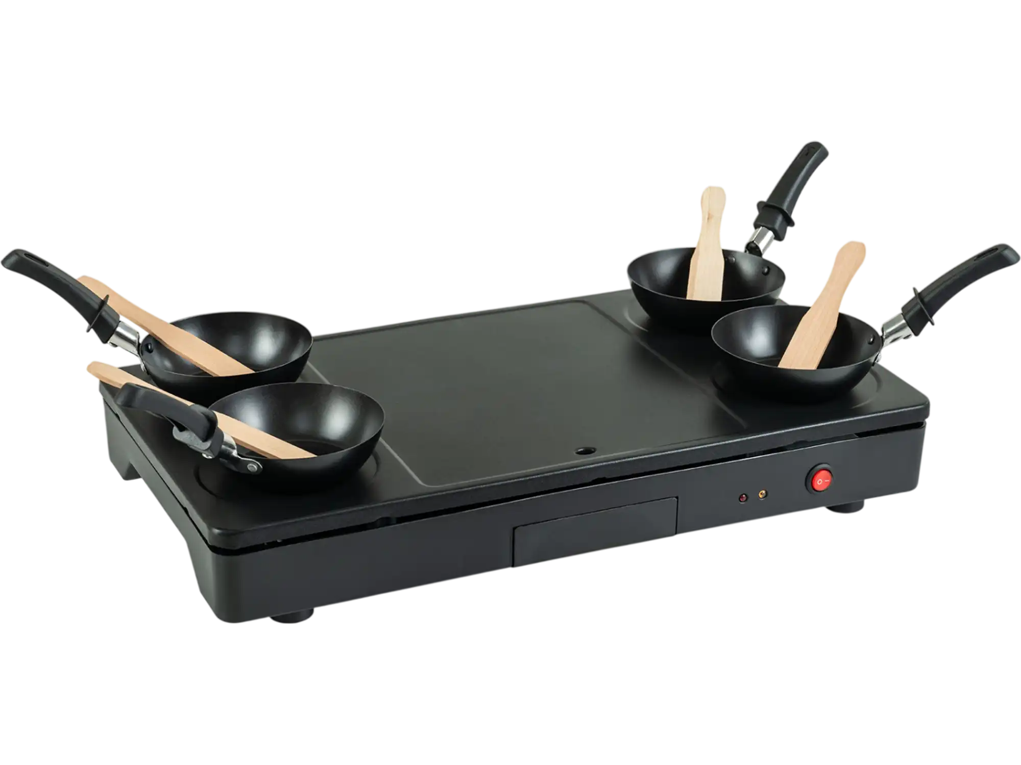 Costway 1000W Electric Grill Griddle Raclette Set w/ 4 Nonstick Woks Wooden Spatulas 74058412 New