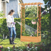 Raised garden bed with arch trellis in natural fir wood, perfect for climbing plants and stylish outdoor decor.