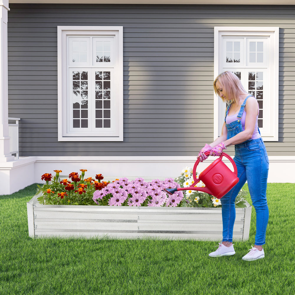 Metal galvanized raised garden bed, 6 x 3 ft, with open-ended base for growing flowers and vegetables, weatherproof.