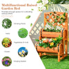 2-Tier raised garden bed in orange with cylindrical planter boxes and trellis for climbing plants and flowers.