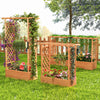 Raised garden bed with arch trellis in natural fir wood, perfect for climbing plants and elegant outdoor decor.