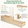 Raised garden bed with detachable trellis in natural fir wood, designed for climbing plants and easy assembly.