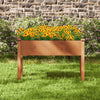 Raised garden bed with legs, crafted from natural wood, featuring drainage holes, ideal for flowers and herbs in the.