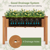 Raised garden bed with legs showcasing drainage holes, ideal for healthy plant growth in a backyard setting.