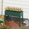 Elevated green metal gardening box with legs, designed for easy planting and excellent weather resistance.