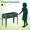 Elevated green metal gardening box with legs, measuring 24" x 18" x 6", ideal for growing plants without bending.
