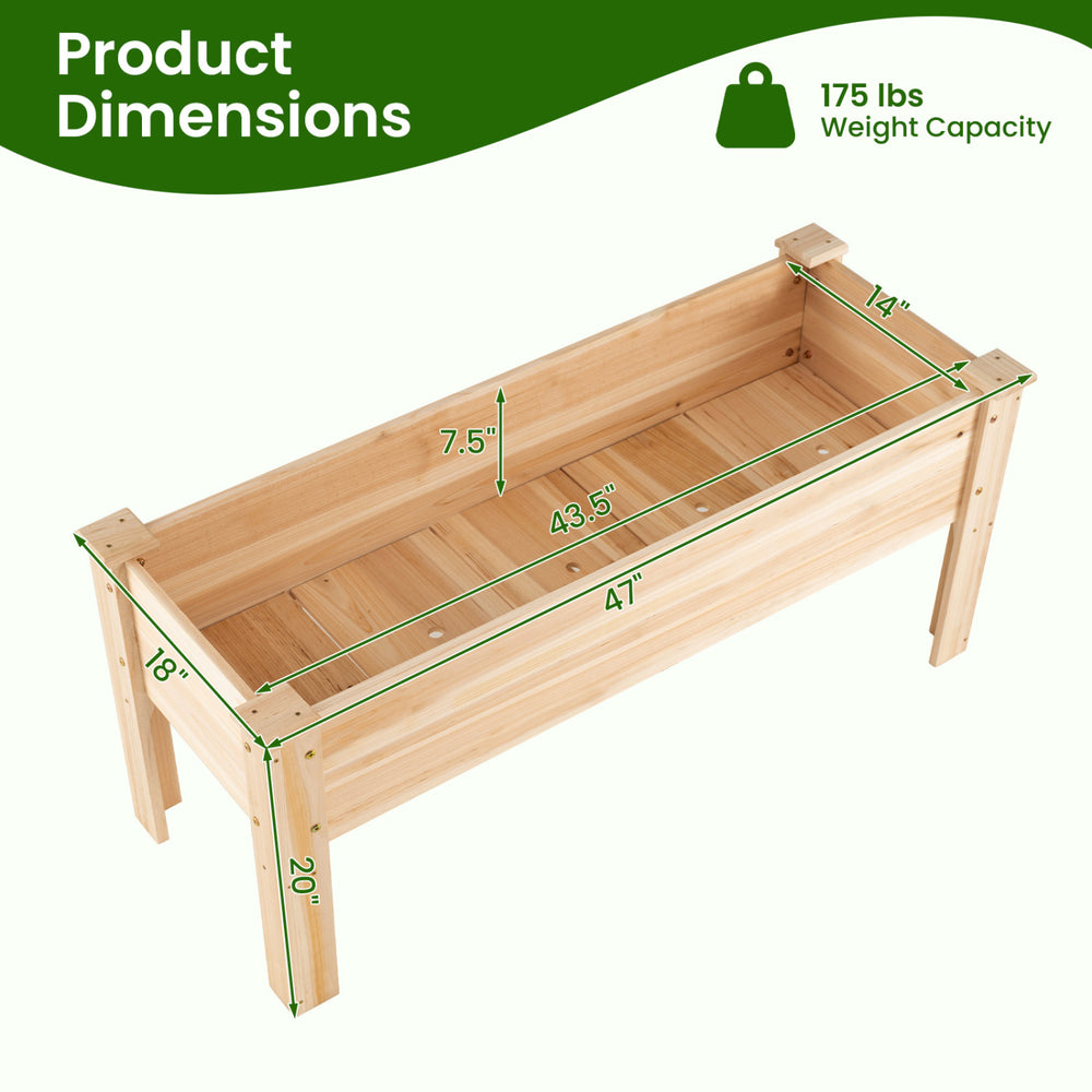Dimensions of the raised garden bed elevated planter box made of solid fir wood, ideal for growing vegetables and herbs.