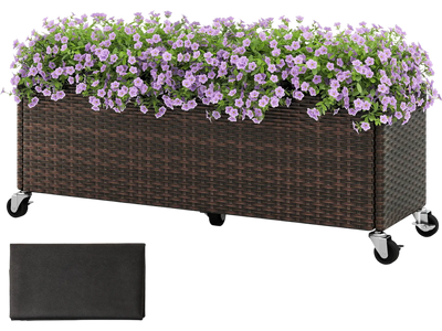 Costway Raised Garden Bed Planter Box w/ Wheels Liner PE Rattan Wicker Patio 67345012 New