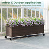 Raised garden bed planter box made of PE rattan with wheels, ideal for indoor and outdoor plant display.