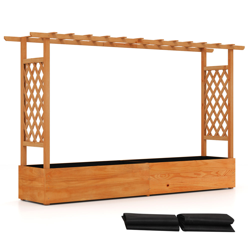 Raised garden bed planter box with lattice trellis, crafted from sturdy pine wood, ideal for climbing plants and.