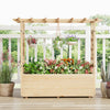 Wooden elevated planter box with hanging roof and trellises, perfect for cultivating plants in gardens or patios.