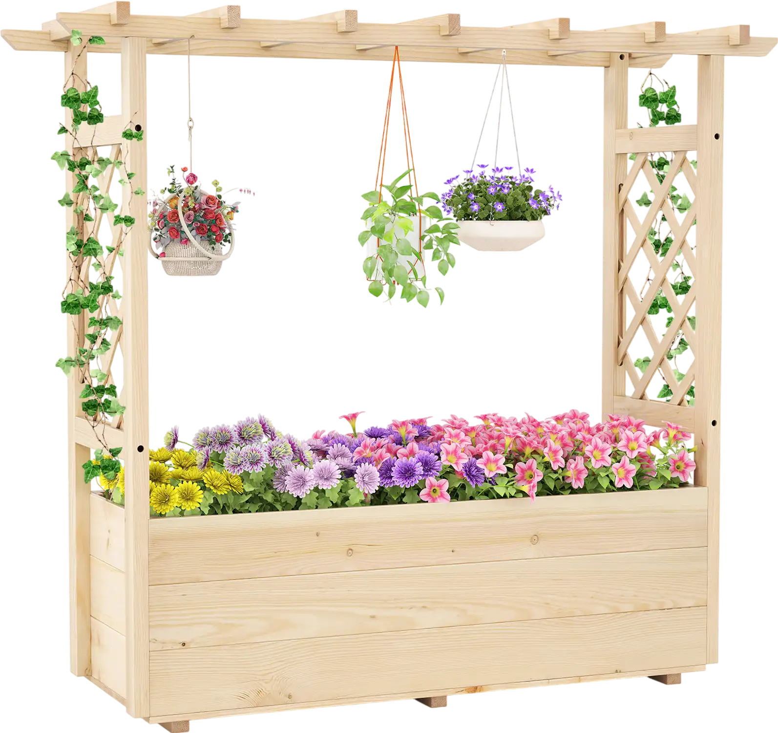 Costway Wooden Elevated Raised Garden Bed Planter with Hanging Roof 68221398 New