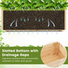 Slatted bottom with drainage gaps in a wooden elevated planter box, promoting ventilation for healthy plant growth.