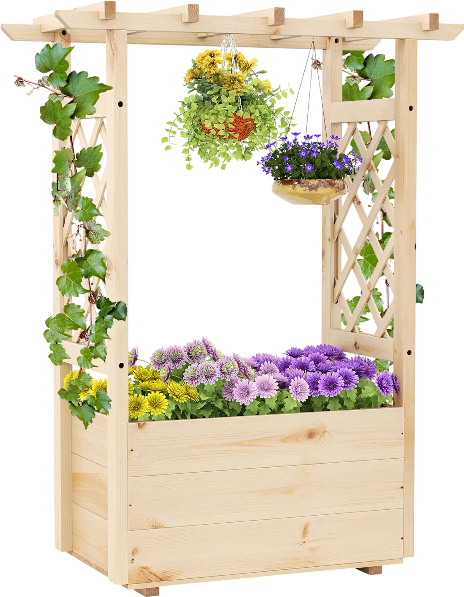 Costway Wooden Raised Garden Bed Elevated Planter Box w/ Hanging Roof 73920244 New