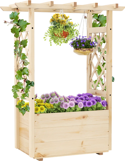Costway Wooden Raised Garden Bed Elevated Planter Box w/ Hanging Roof 73920244 New