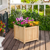 Folding square fir wood raised garden bed with colorful flowers, perfect for patio or garden planting.