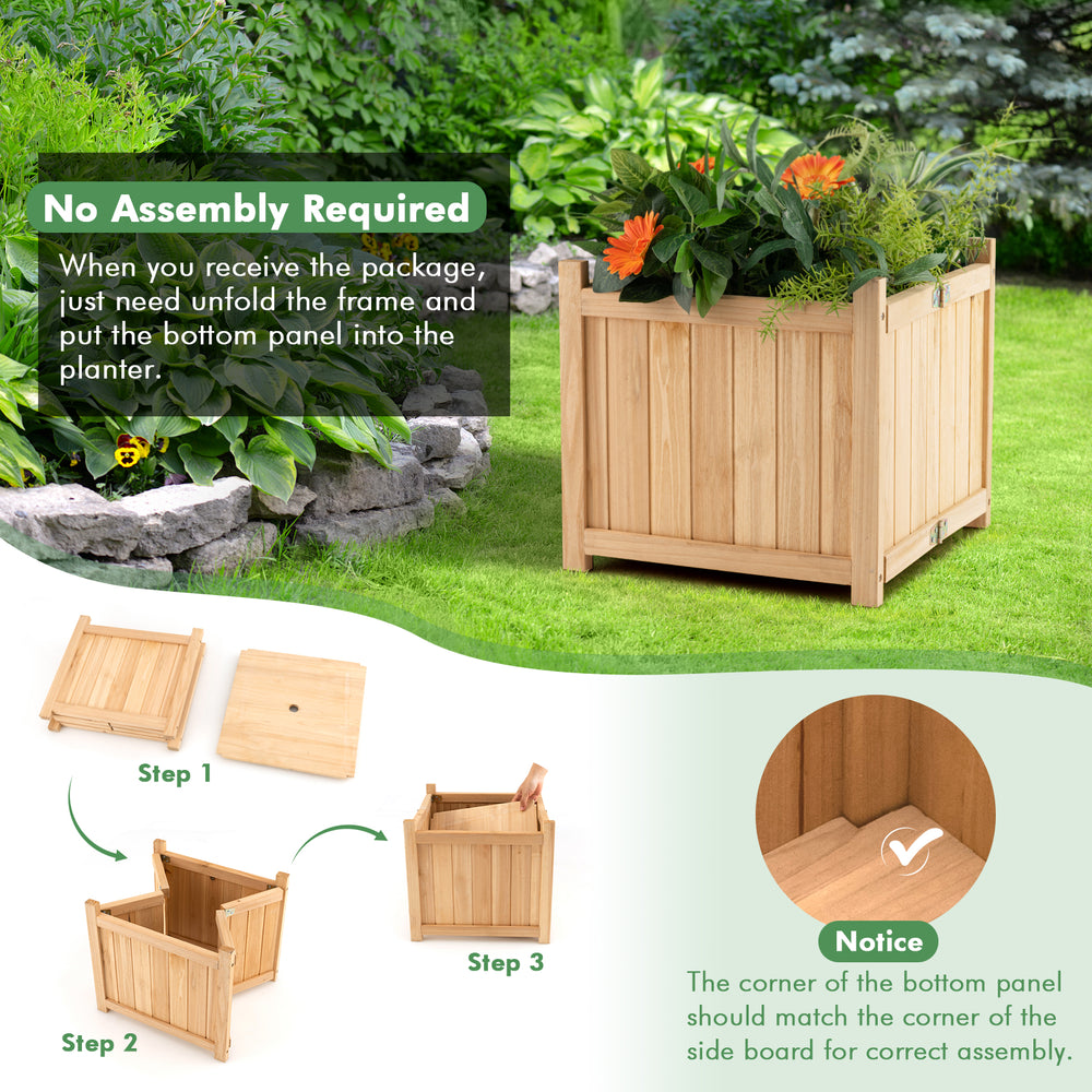 Folding square fir wood raised garden bed with removable bottom, ideal for flowers and herbs, perfect for patios and.
