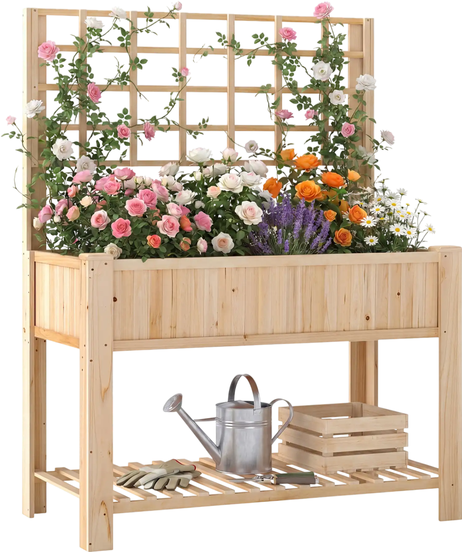 Costway Raised Wooden Garden Bed Elevated Planter Box with Trellis Legs 823567941 New