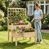 2-tier raised garden bed with trellis in natural fir wood, ideal for outdoor climbing plants and vibrant flowers.
