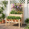2-tier raised garden bed with trellis, made of natural fir wood, ideal for climbing plants and small space gardening.