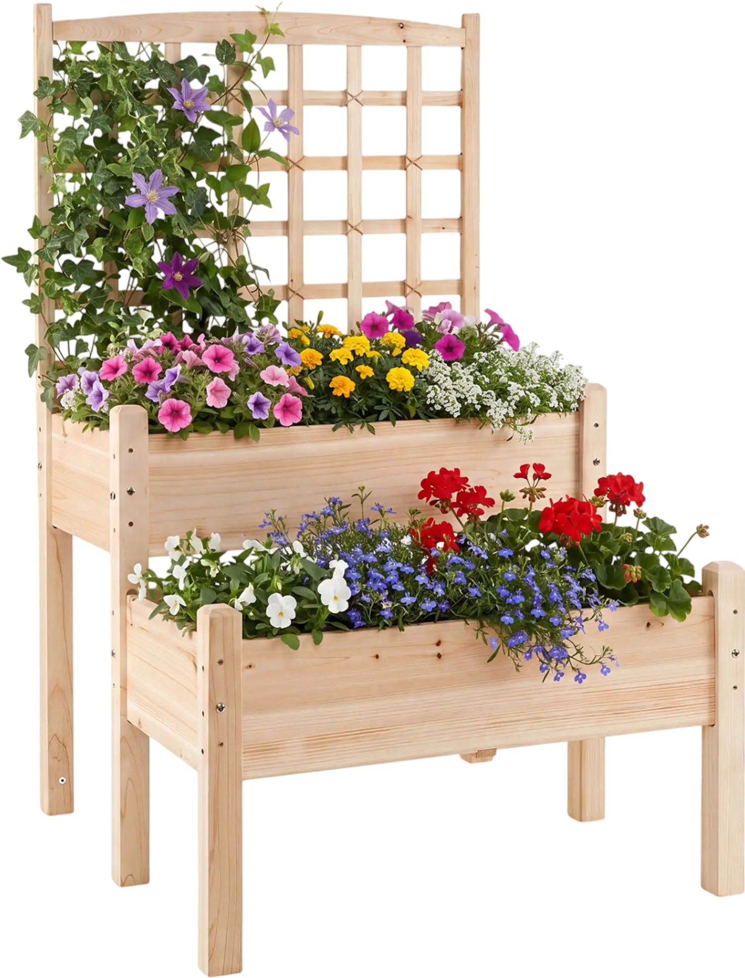 Costway 2-Tier Raised Garden Bed with Trellis for Outdoor Climbing Plants 63329736 New