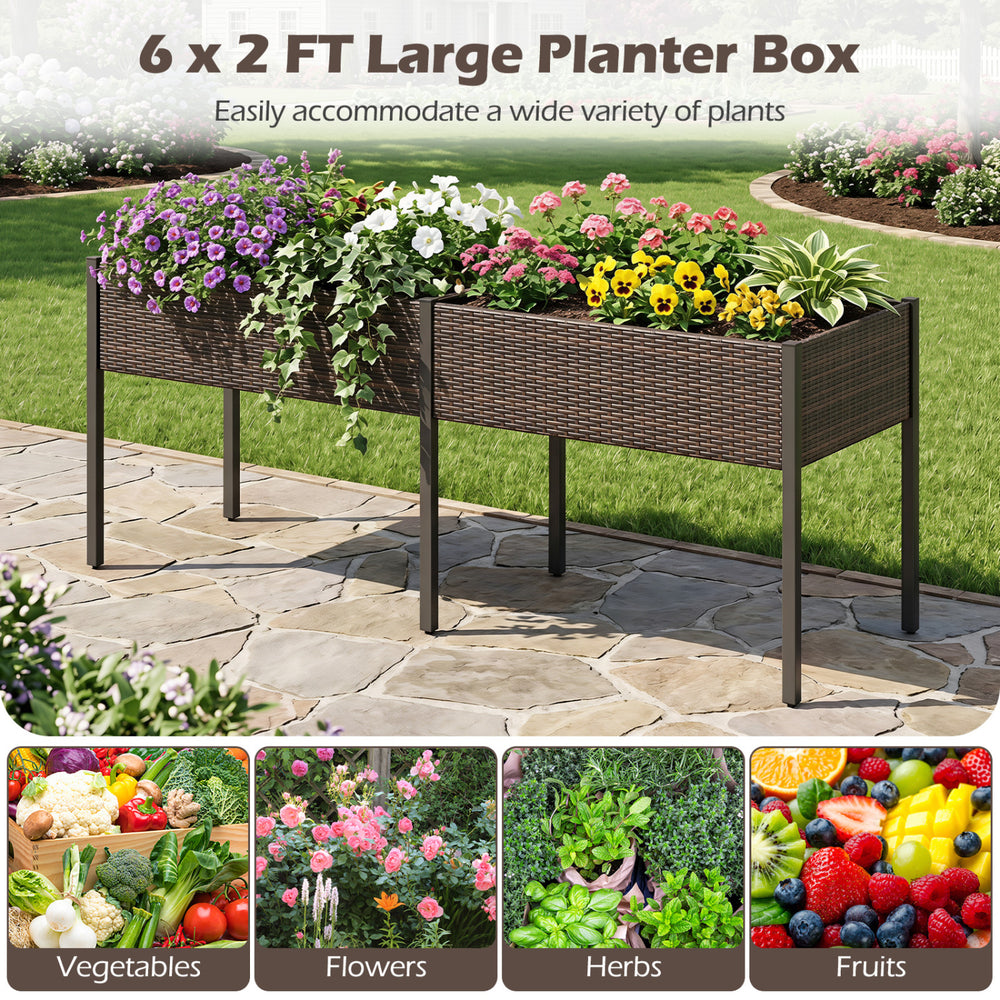Large elevated planter box made of PE rattan, perfect for growing vegetables and herbs on patios or balconies.