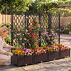 Vertical planter box with lattice trellis for climbing plants, featuring a self-watering design and elegant black finish.