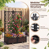 Raised garden bed with lattice trellis in black, featuring self-watering planters for versatile outdoor planting.