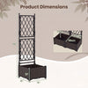 Raised garden bed with lattice trellis, featuring two planter boxes and self-watering reservoir for efficient planting.