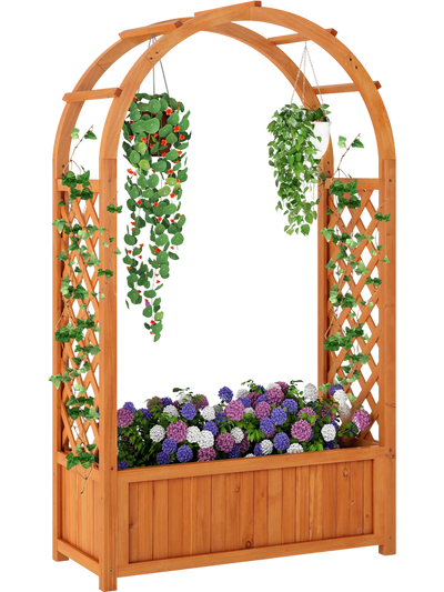 Costway Raised Garden Bed Wooden Elevated Planter Box w/ Lattice Trellis Arched Roof 251476893 New