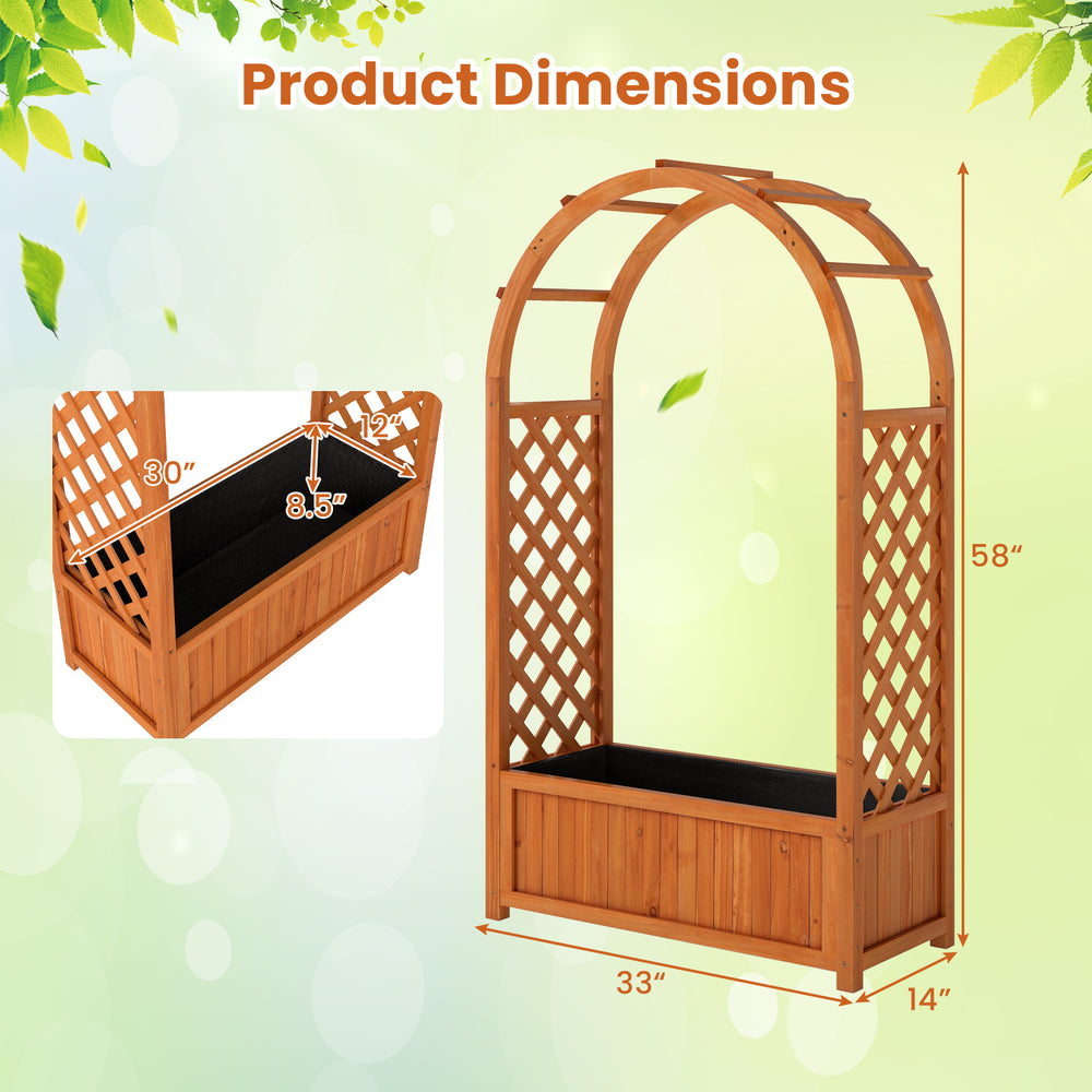 Raised garden bed with lattice trellis and arched roof, made of fir wood, ideal for climbing plants and flowers.
