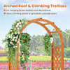 Wooden elevated planter box with arched roof and climbing trellises, perfect for supporting climbing plants and.