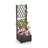Raised garden bed with trellis for climbing plants, made of durable brown PP material, ideal for flowers and vegetables.