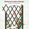 Diamond lattice trellis design of a brown raised garden bed, ideal for climbing plants and enhancing garden aesthetics.