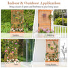 Raised garden bed with trellis and hanging roof in natural fir wood, ideal for growing climbing plants and flowers.