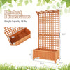 Dimensions of the raised garden bed with trellis and hanging roof, showcasing the sturdy design and deep planter box.