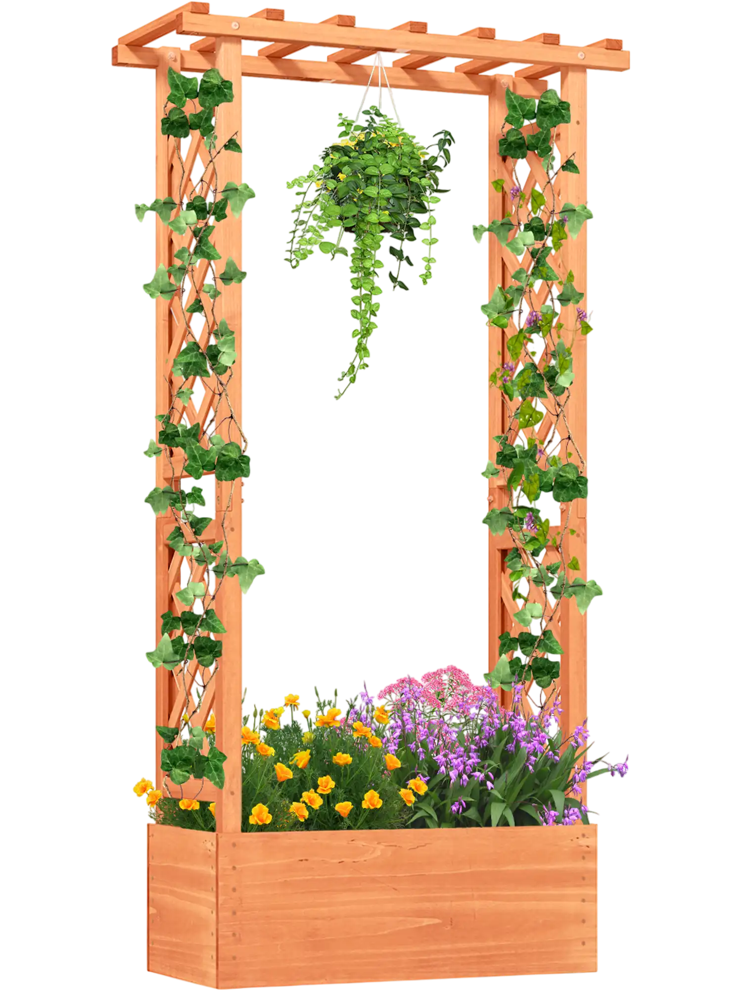 Costway Raised Garden Bed Side Trellis Hanging Roof Drainage Hole 264587913 New