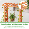 Raised garden bed with trellis and hanging roof in orange, ideal for climbing plants and flower baskets.