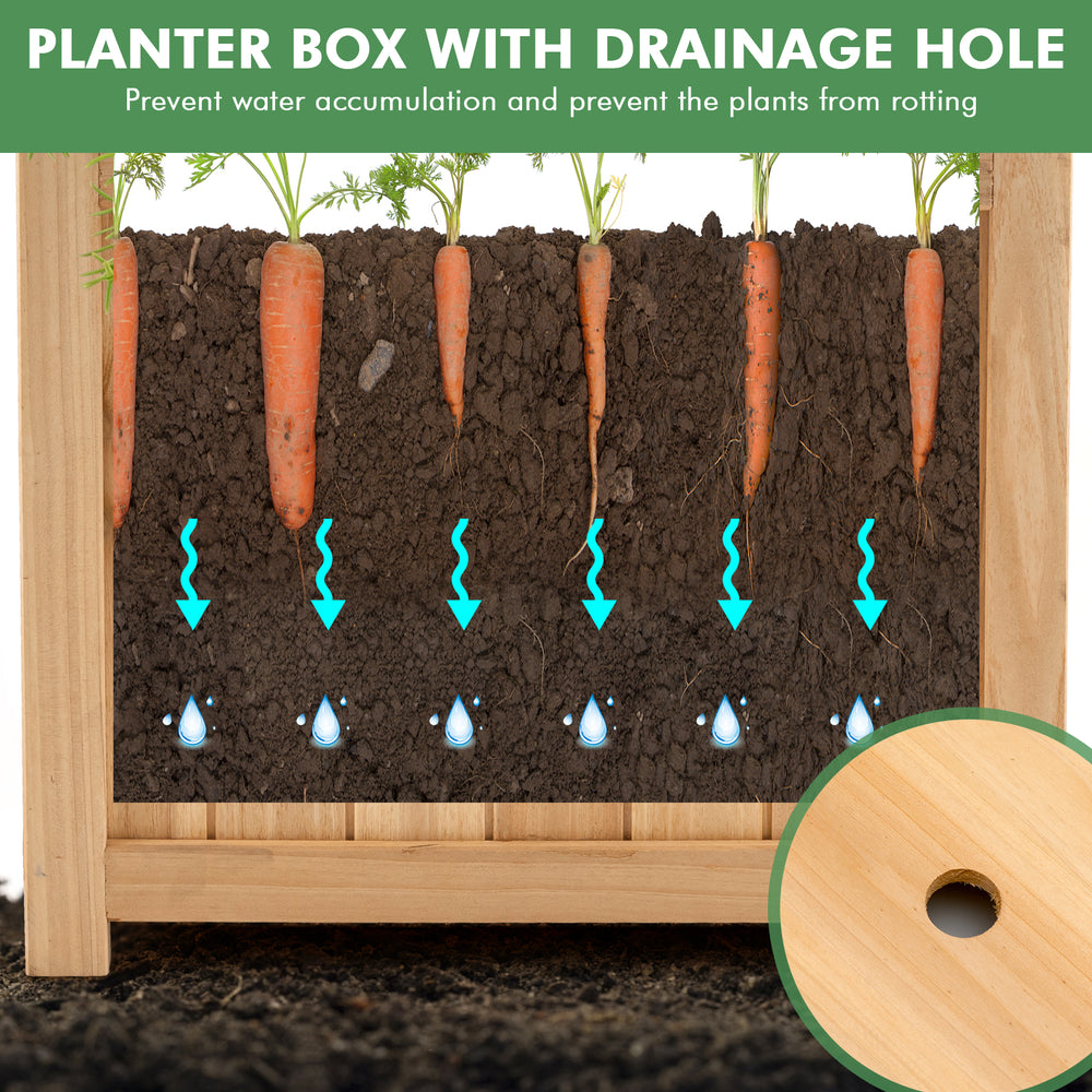 Folding square fir wood raised garden bed with drainage hole, ideal for flowers and herbs in patios or gardens.