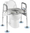 Raised toilet seat with handles and padded arms, adjustable height for seniors, ideal for enhanced comfort and.