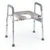 Raised toilet seat with handles and padded arms, adjustable height, waterproof cover, ideal for seniors and limited.