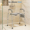 Shower chair with padded arms and adjustable height, ideal for seniors and those with limited mobility.