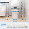 Raised toilet seat with padded arms and adjustable width, designed for seniors and those with limited mobility.