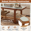 Rattan coffee table with tempered glass top, walnut finish, featuring U-shaped legs and a storage shelf for enhanced.